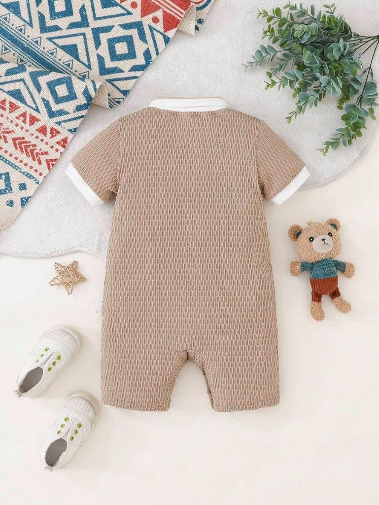 Baby Coffee Brown Textured Romper