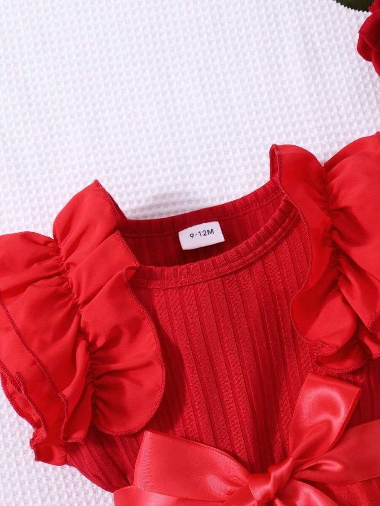 Baby Red Frilled Sleeve Tulle Dress