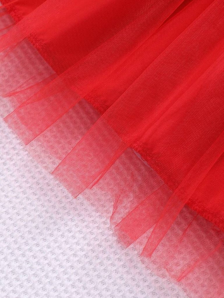 Baby Red Frilled Sleeve Tulle Dress