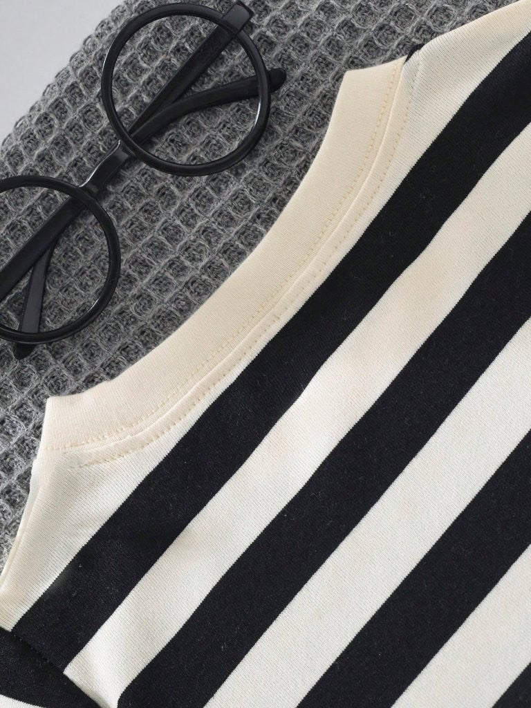 Baby Stripe Crew Neck Tee With Shorts Set