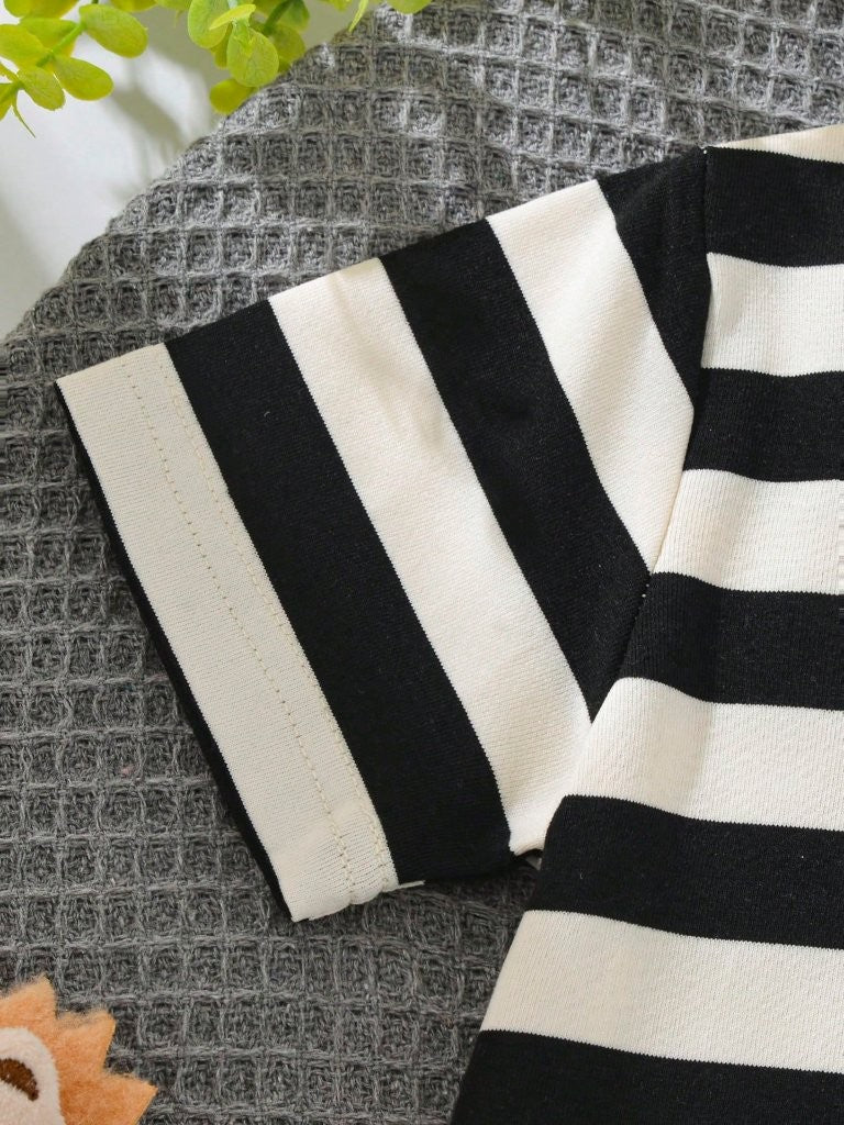 Baby Stripe Crew Neck Tee With Shorts Set