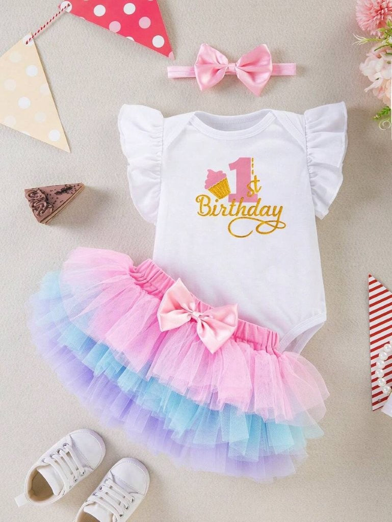 Baby One Year old Cupcake Tutu Birthday Outfit