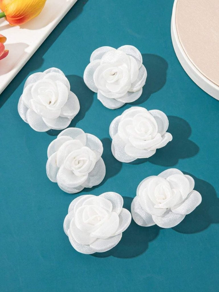 2 Piece White Rose Hair Clips