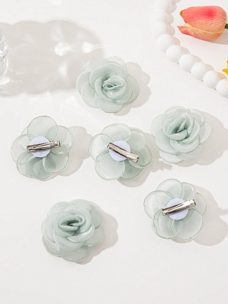 2 Piece Green Rose Hair Clips