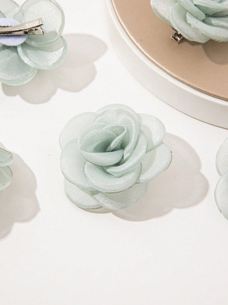 2 Piece Green Rose Hair Clips