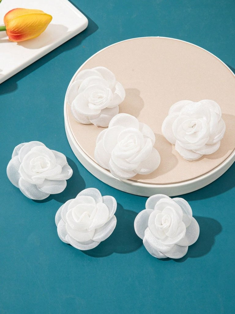 2 Piece White Rose Hair Clips