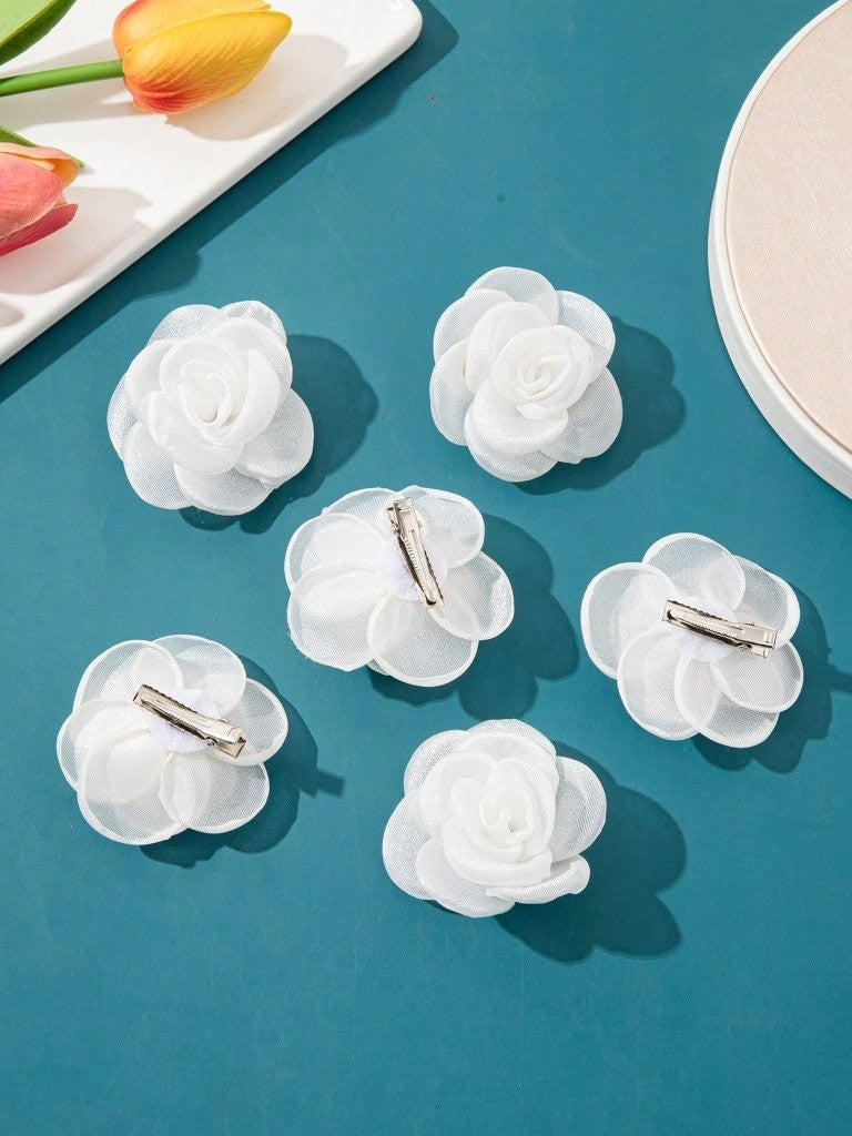 2 Piece White Rose Hair Clips