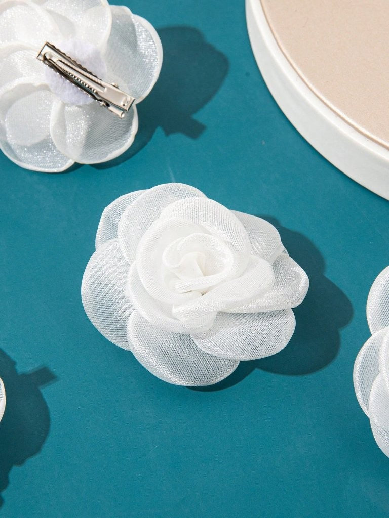 2 Piece White Rose Hair Clips