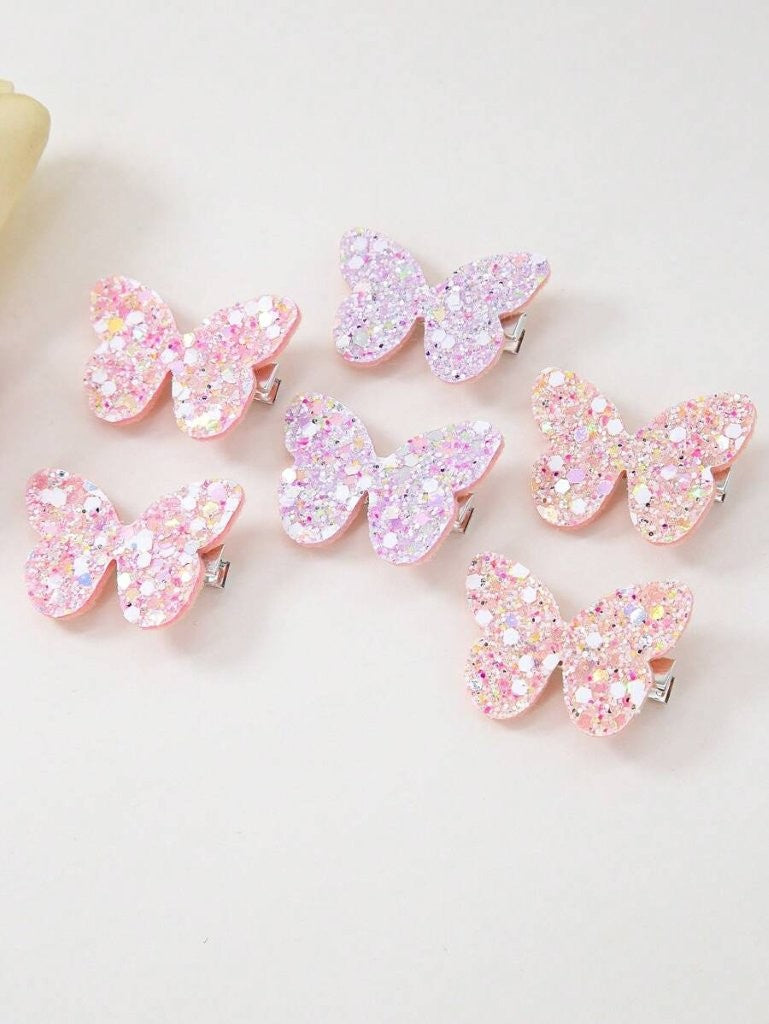2 Piece Sparkly Glitter Butterfly Hair Clips