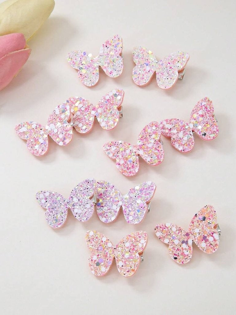 2 Piece Sparkly Glitter Butterfly Hair Clips