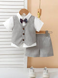 Baby Grey Waist Coat Bow Tie And Shorts Outfit (Excl White Shirt)