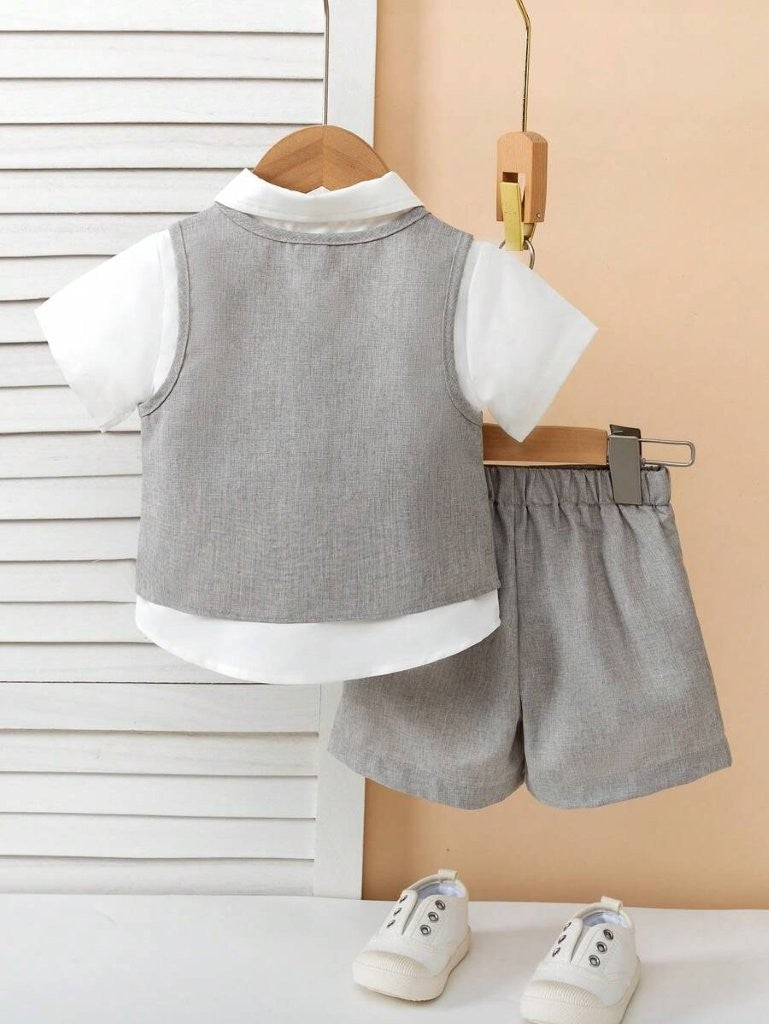 Baby Grey Waist Coat Bow Tie And Shorts Outfit (Excl White Shirt)