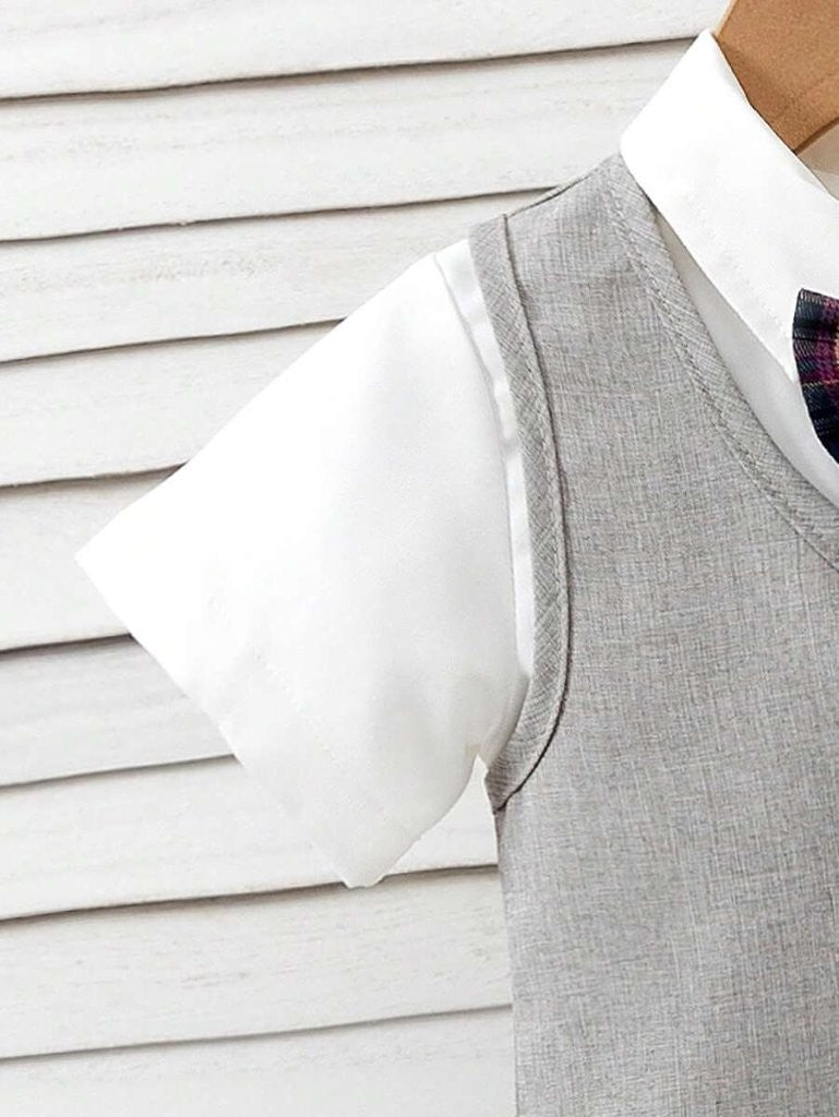 Baby Grey Waist Coat Bow Tie And Shorts Outfit (Excl White Shirt)
