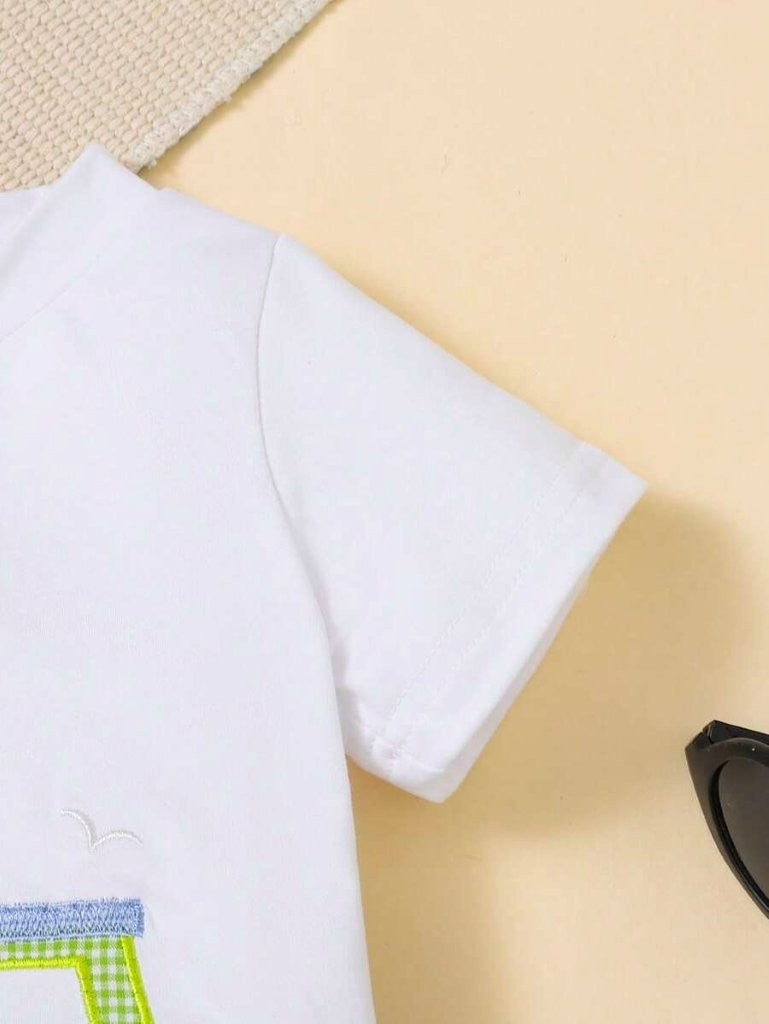 Baby Boat Tee Shirt And Stripe Shorts Set