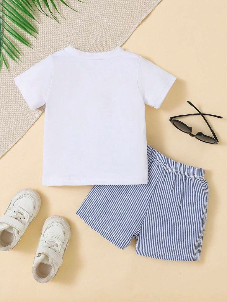 Baby Boat Tee Shirt And Stripe Shorts Set