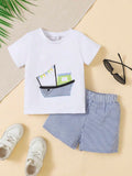 Baby Boat Tee Shirt And Stripe Shorts Set