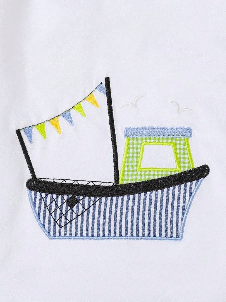 Baby Boat Tee Shirt And Stripe Shorts Set