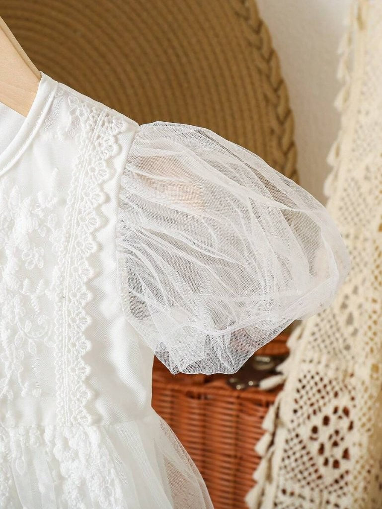 Baby Vintage Lace Tulle Puff Sleeve Dress