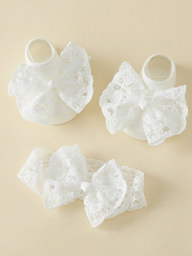 Baby Ankle Bow Socks With Headband White