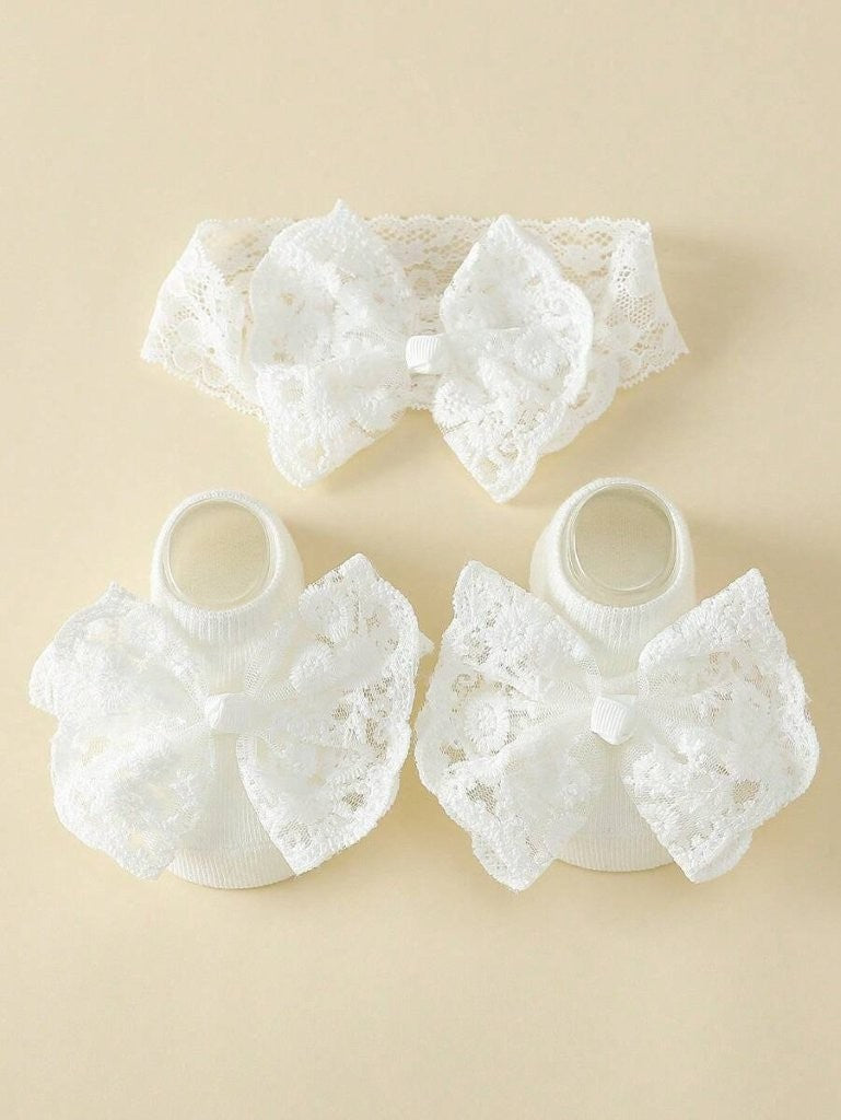 Baby Ankle Bow Socks With Headband White