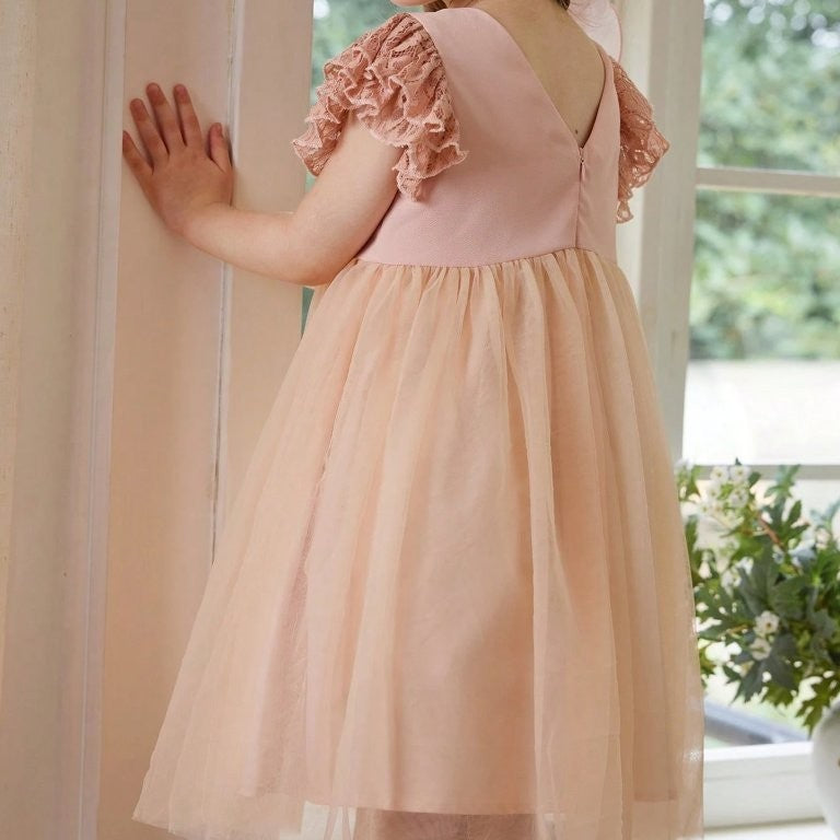 Toddler Girls Lace Ruffle Sleeve Elegant Dress
