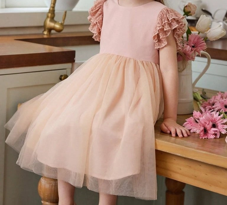 Toddler Girls Lace Ruffle Sleeve Elegant Dress