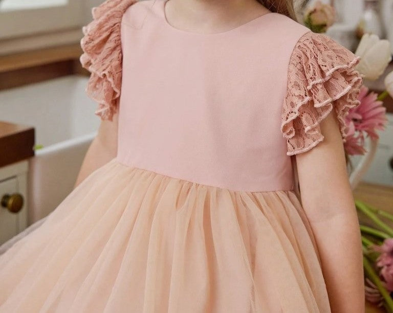Toddler Girls Lace Ruffle Sleeve Elegant Dress