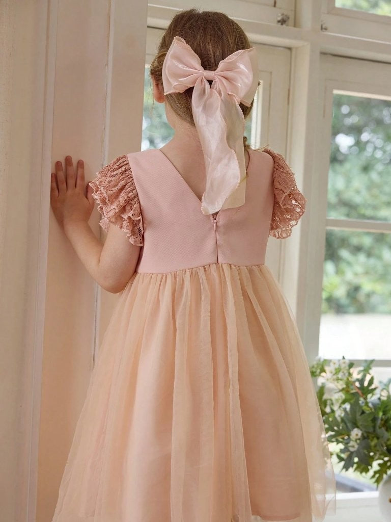 Toddler Girls Lace Ruffle Sleeve Elegant Dress