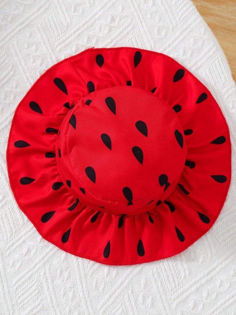 Baby Watermelon Print Bodysuit Dress With Hat