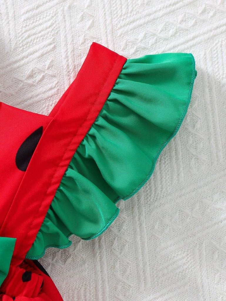 Baby Watermelon Print Bodysuit Dress With Hat