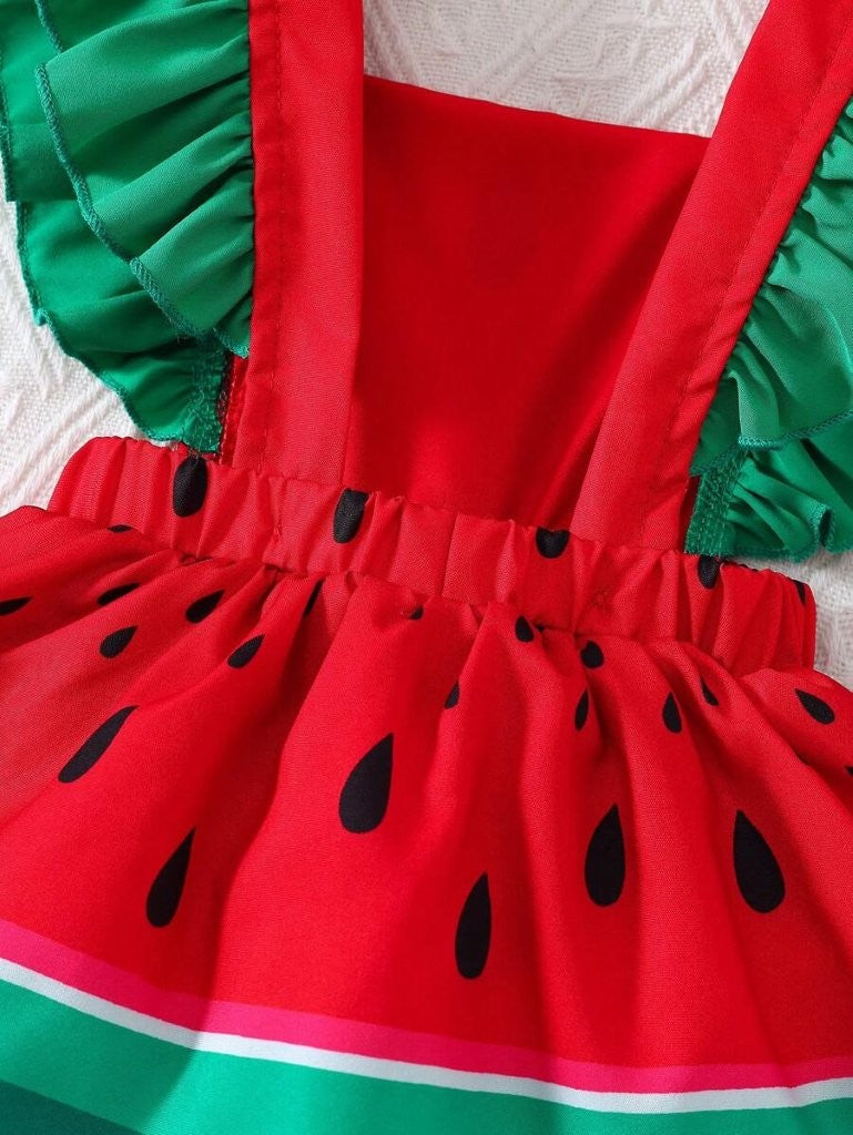 Baby Watermelon Print Bodysuit Dress With Hat
