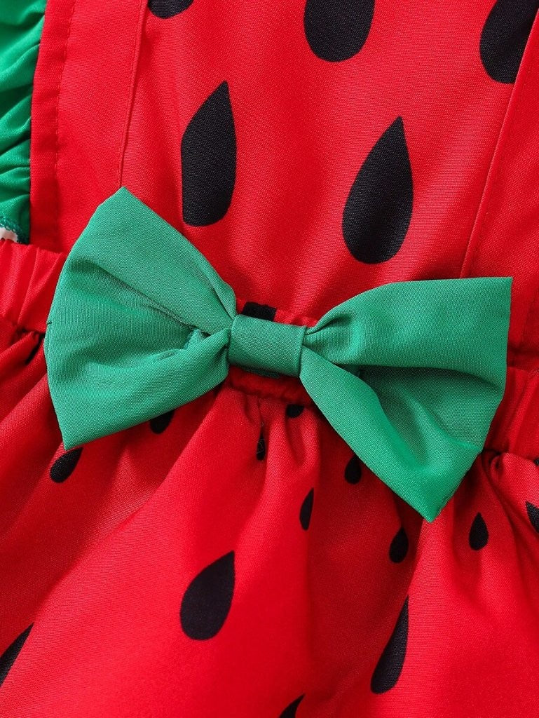 Baby Watermelon Print Bodysuit Dress With Hat