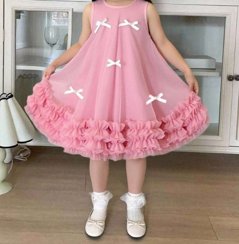 Toddler Girls Decorated Bow Layered Mesh Dress