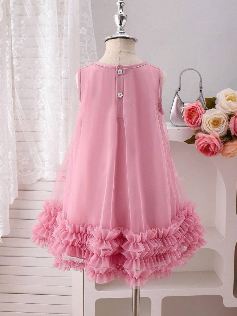 Toddler Girls Decorated Bow Layered Mesh Dress