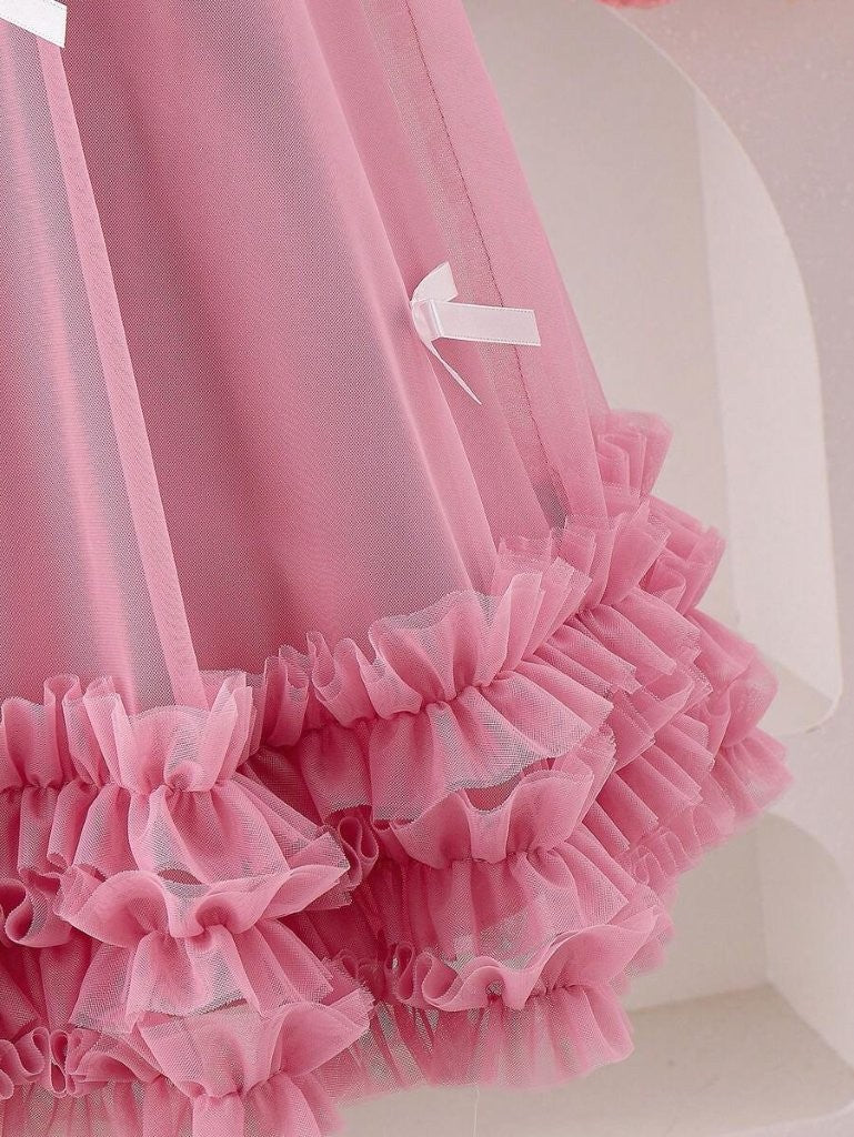Toddler Girls Decorated Bow Layered Mesh Dress
