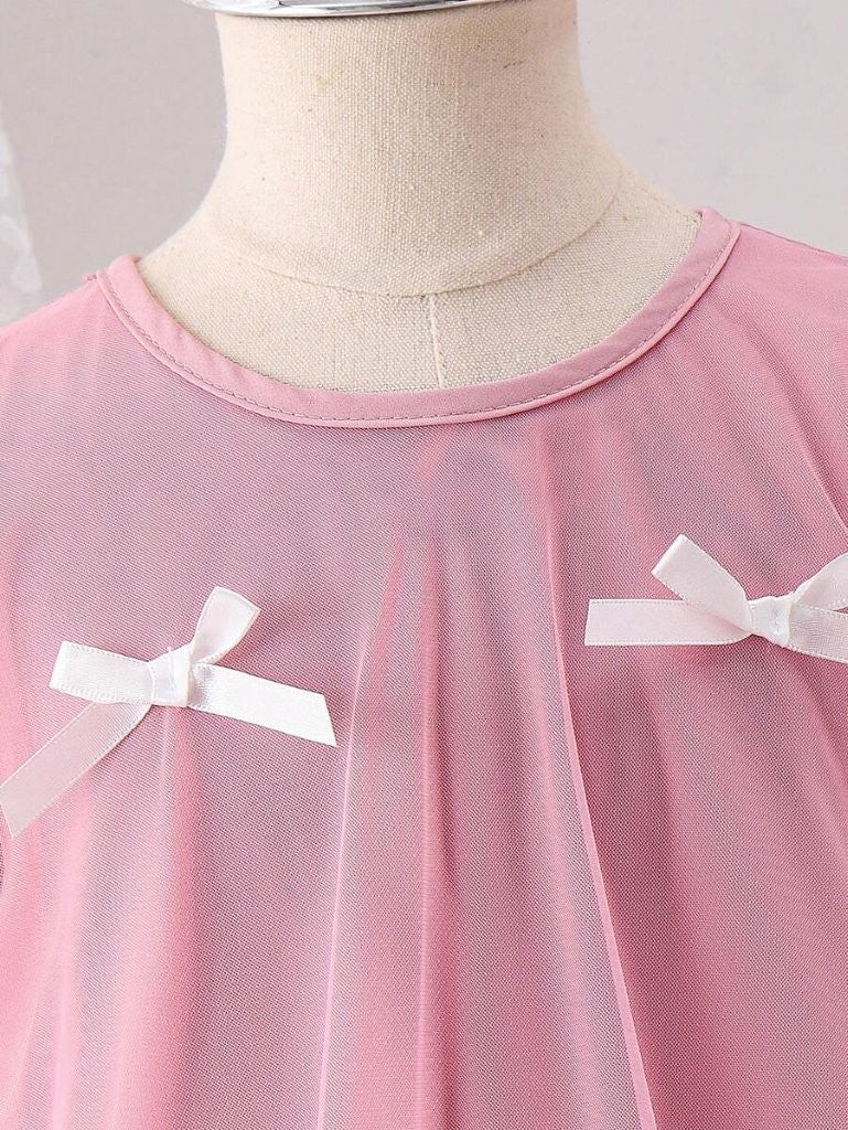 Toddler Girls Decorated Bow Layered Mesh Dress