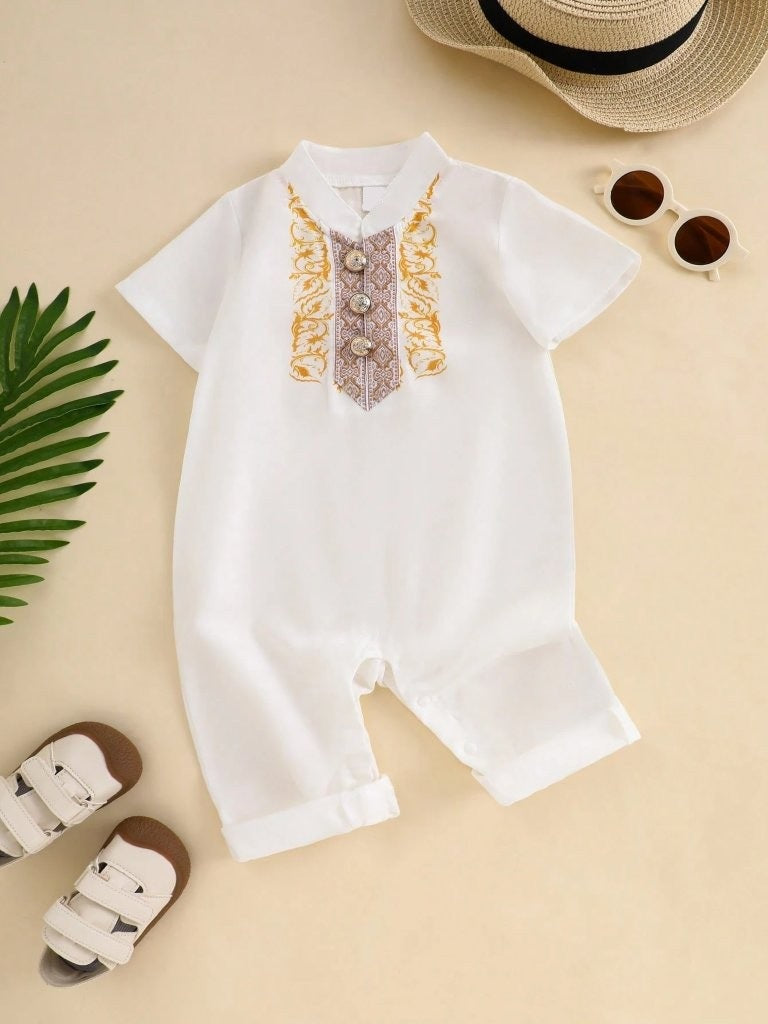 Baby Embroidery Pattern Front Button Jumpsuit