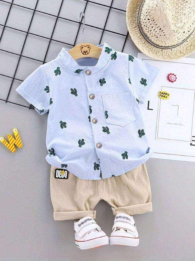 Baby Cactus Print Shirt And Shorts Set