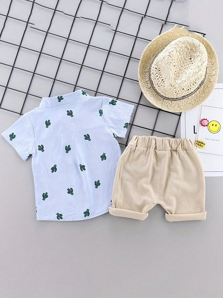 Baby Cactus Print Shirt And Shorts Set