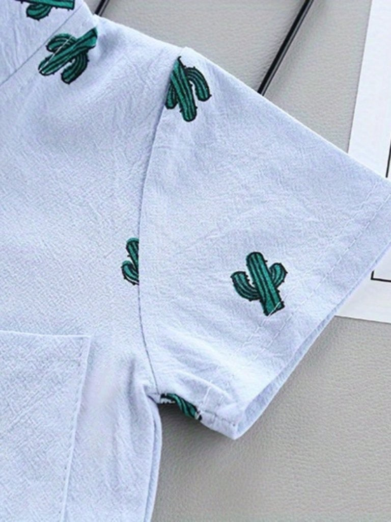 Baby Cactus Print Shirt And Shorts Set