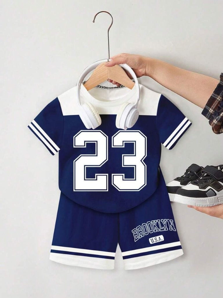Baby Number Tee Shirt And Shorts Set Blue
