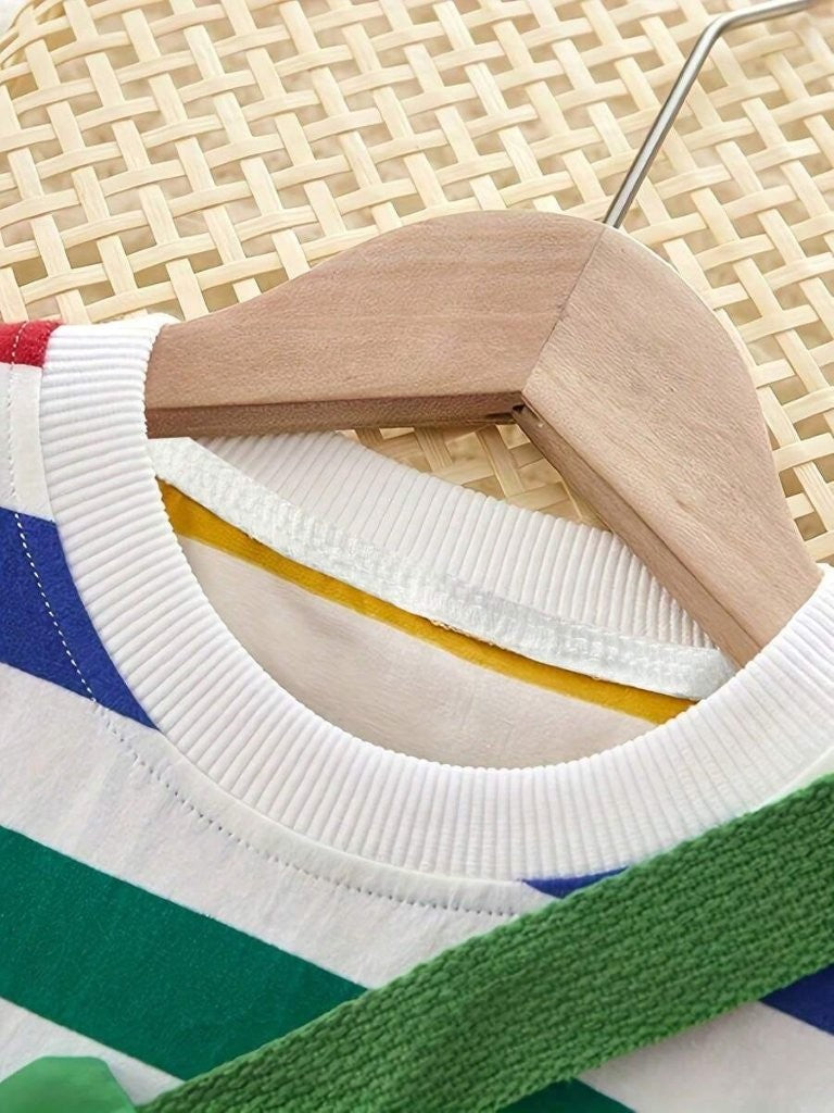 Baby Colourful Stripe Tee With Shorts And Bag