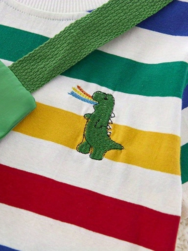 Baby Colourful Stripe Tee With Shorts And Bag