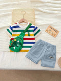 Baby Colourful Stripe Tee With Shorts And Bag