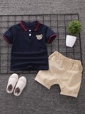 Baby Navy Blue Polo Shirt With Shorts Set