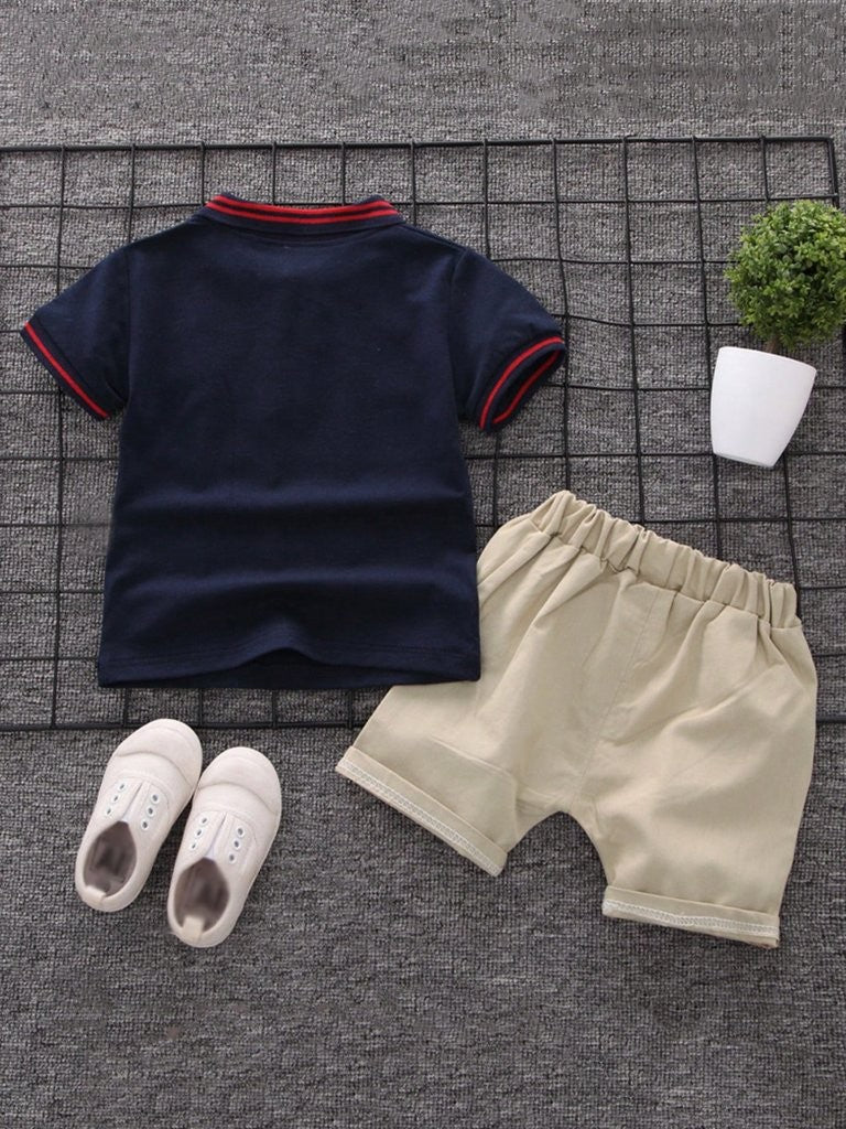 Baby Navy Blue Polo Shirt With Shorts Set