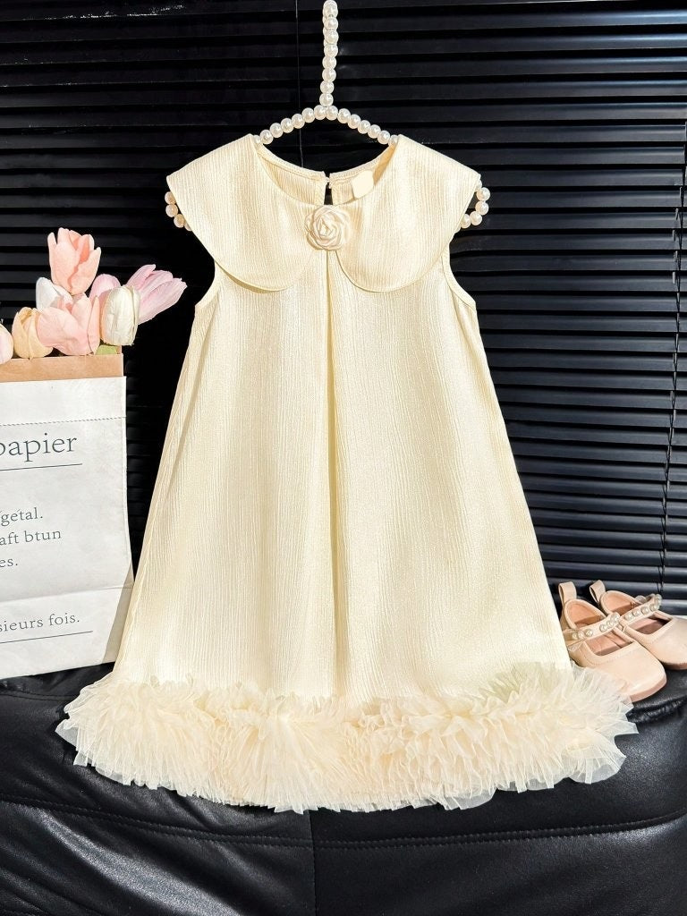 Toddler Girls Elegant Ivory Mesh Trim Dress
