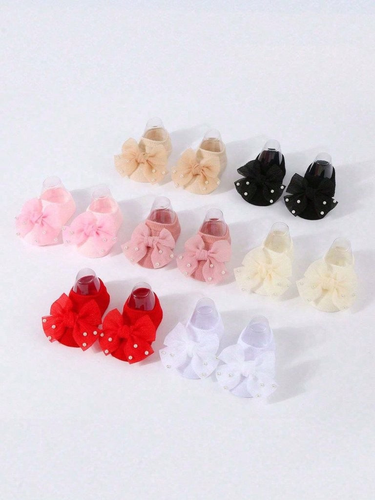 Baby Ankle Socks With Pearl Bow Various Colours 3-12 Months
