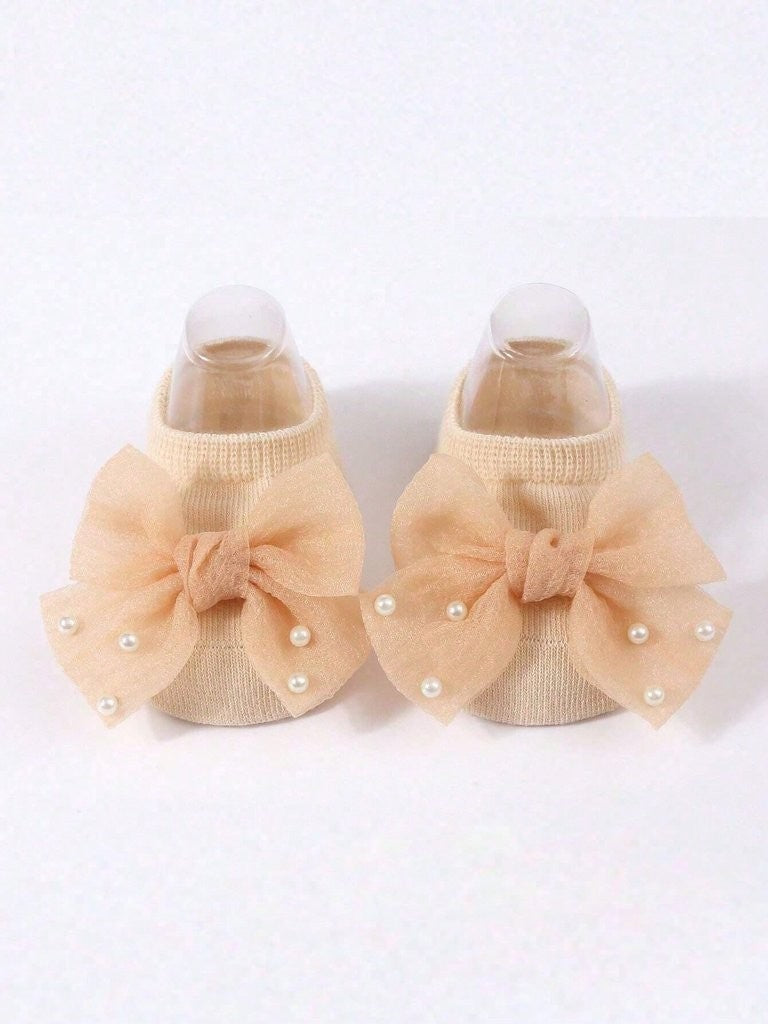 Baby Ankle Socks With Pearl Bow Various Colours 3-12 Months