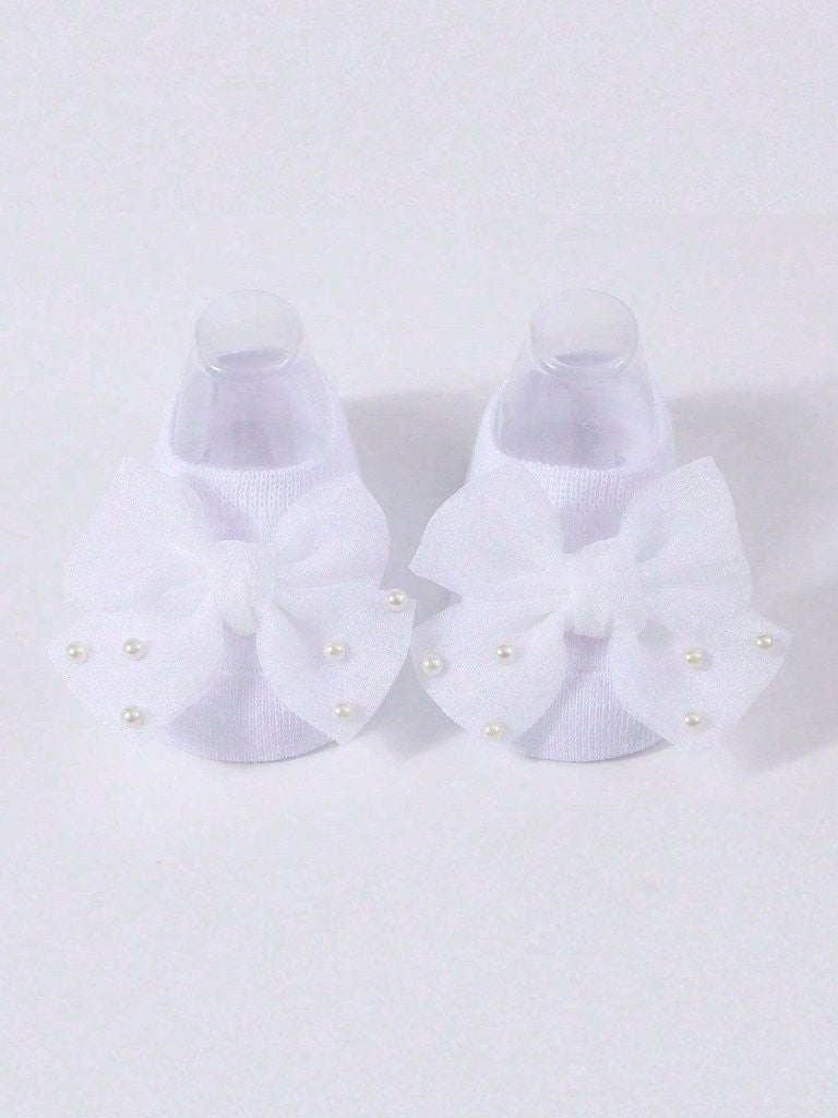 Baby Ankle Socks With Pearl Bow Various Colours 3-12 Months